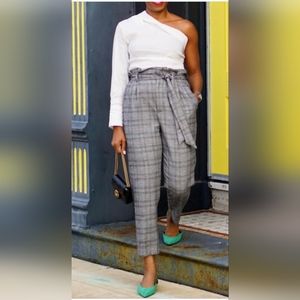 Zara paperbag high waist plaid pants